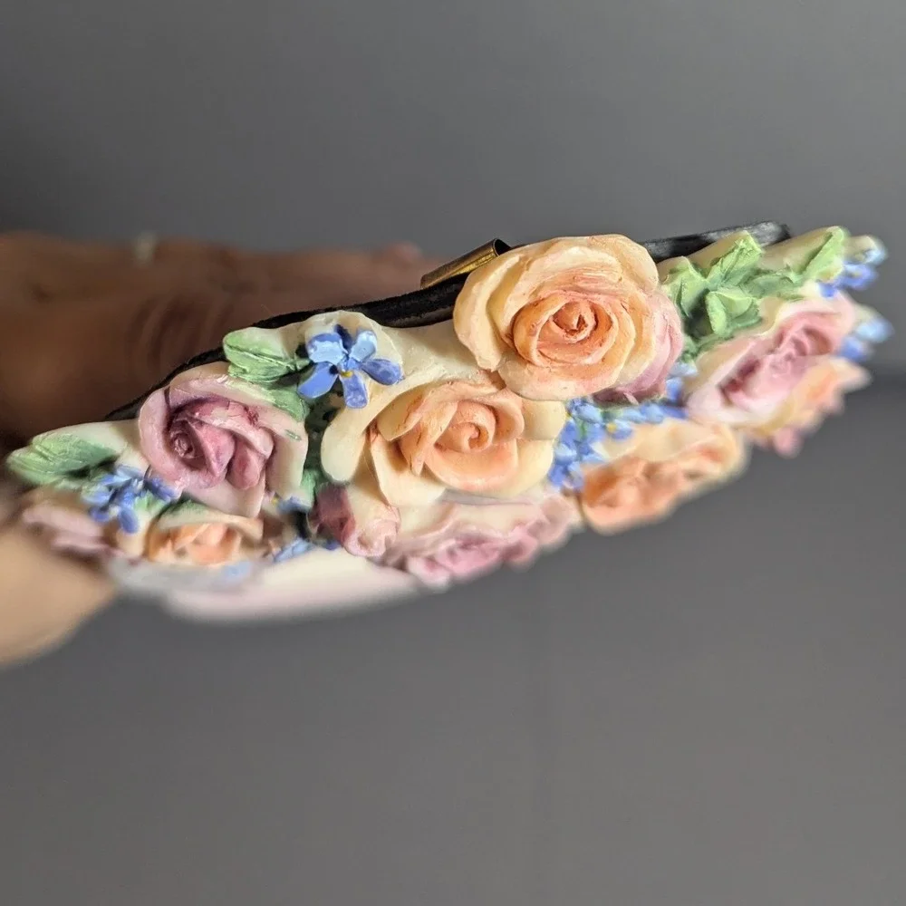 VTG Hand Painted Floral Resin Picture Frame 2x3 Roses Cottagecore Gift Link Inc